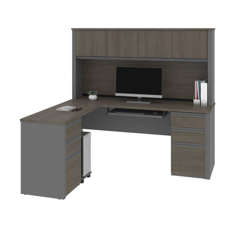 Bureau en L avec deux caissons et une huche