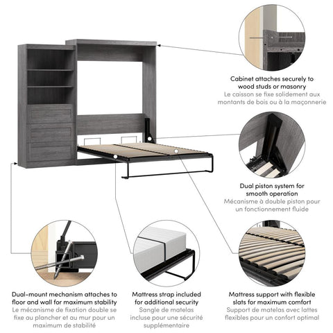 Queen Murphy Bed and Shelving Unit with Drawers (101W)