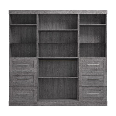 Contemporary Closet System with Shelves, Drawers & Clothing Rods, 86W x 19D