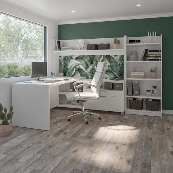 Bureau en L 72L avec huche et bibliothèque