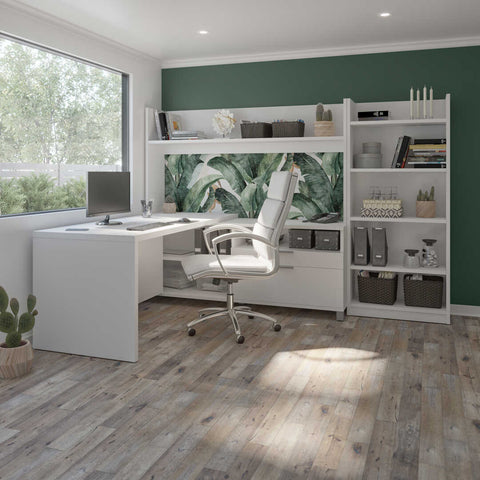 Bureau en L 72L avec huche et bibliothèque