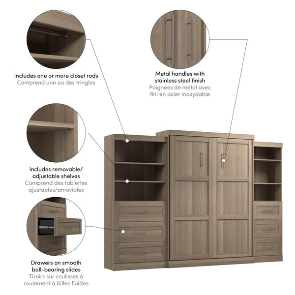 Queen Murphy Bed and 2 Shelving Units with Drawers (126W)