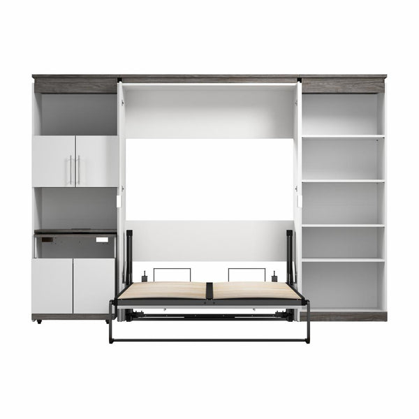 Lit escamotable double avec tablettes et armoire avec bureau rétractable (120L)