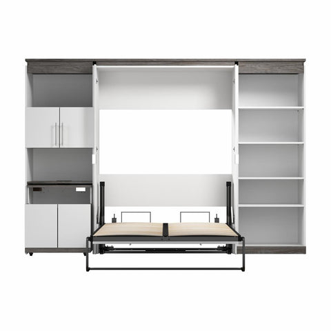 Lit escamotable double avec tablettes et armoire avec bureau rétractable (120L)