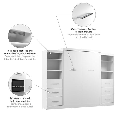 Grand lit escamotable et 2 organisateurs de garde-robe avec tiroirs (115L)