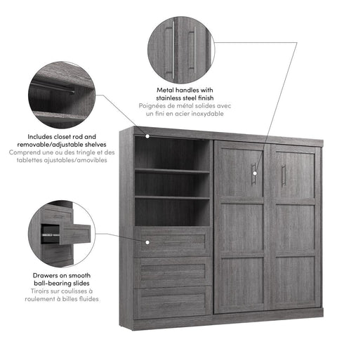 Lit escamotable double et étagère avec tiroirs (95L)