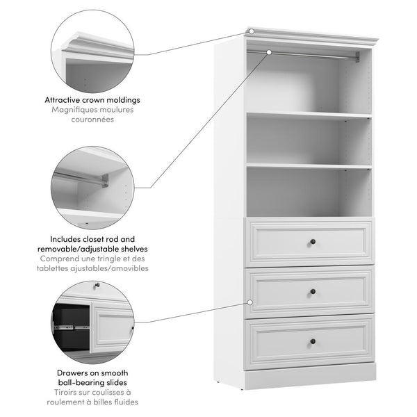 Traditional Closet System with Drawers, 36W x 20D