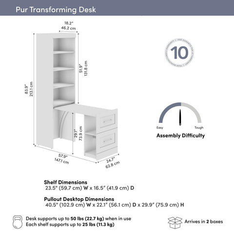 25W Pull-Out Desk Cabinet with Shelves and Hidden Storage