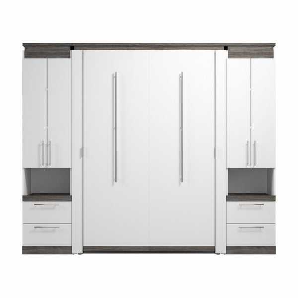 Lit escamotable double avec armoires et tablettes coulissantes (100L)