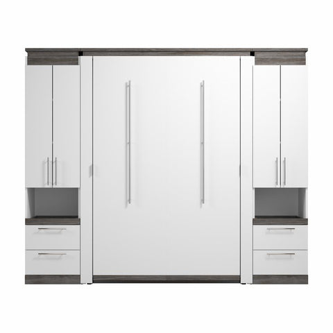 Lit escamotable double avec armoires et tablettes coulissantes (100L)