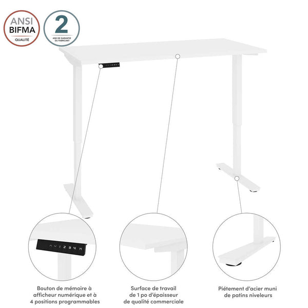 Bureau assis-debout électrique 60L x 30P