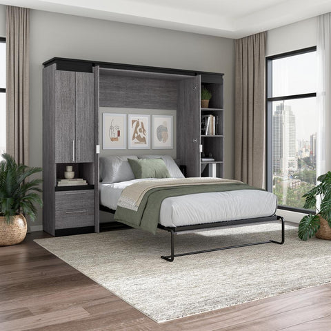 Full Murphy Bed with Storage Cabinet and Shelves (100W)