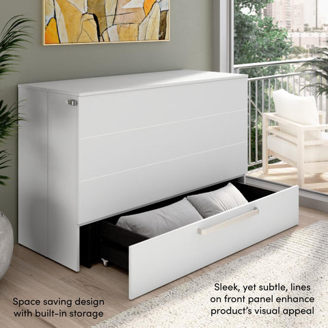63W Queen Murphy Cabinet Bed with Pullout Drawer