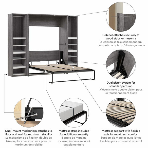 Full Murphy Bed with 2 Narrow Closet Organizers (99W)