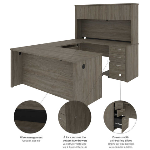 Bureau de direction en U 66L avec caisson et huche