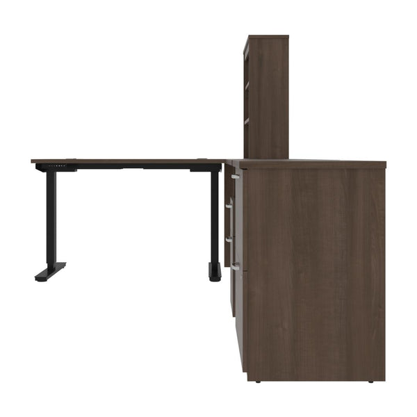 72W L-Shaped Standing Desk with Bookcase and File Cabinet