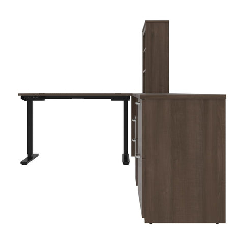 72W L-Shaped Standing Desk with Bookcase and File Cabinet