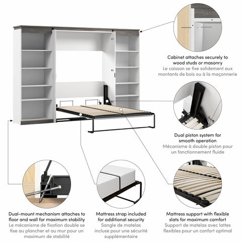 Lit escamotable double avec étagères (120L)