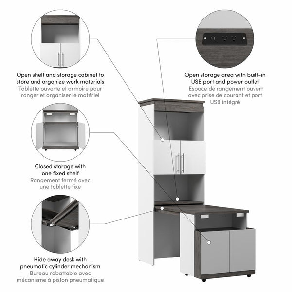 Grande armoire 30L avec portes et bureau rétractable