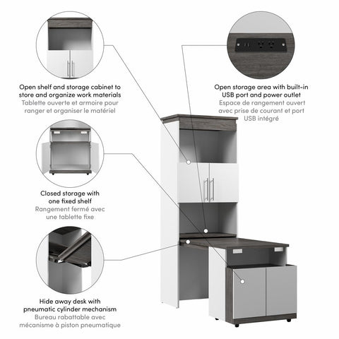 30W Tall Storage Cabinet with Doors and Fold-Out Desk