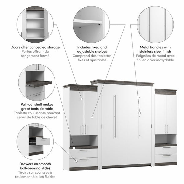 Queen Murphy Bed with Storage Cabinets and Pull-Out Shelves (126W)