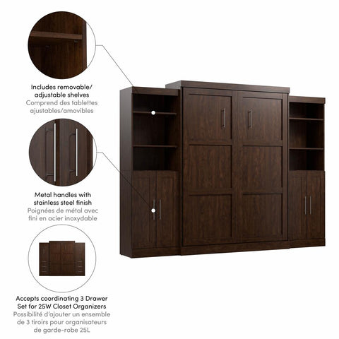 Grand lit escamotable avec organisateurs de garde-robe (115L)