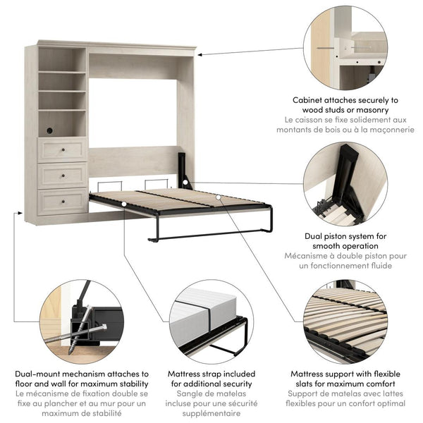 Full Murphy Bed and Closet Organizer with Drawers (84W)