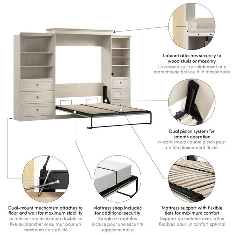 Queen Murphy Bed and Closet Organizers with Drawers (126W)