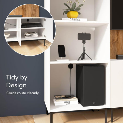 118W Modular Entertainment Center with TV Stand, Media Storage Towers, and Small Wall Panel