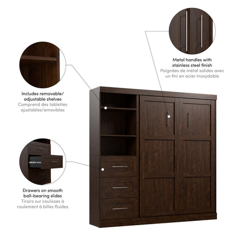 Full Murphy Bed and Shelving Unit with Drawers (84W)