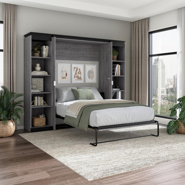 Lit escamotable double avec étagères (100L)