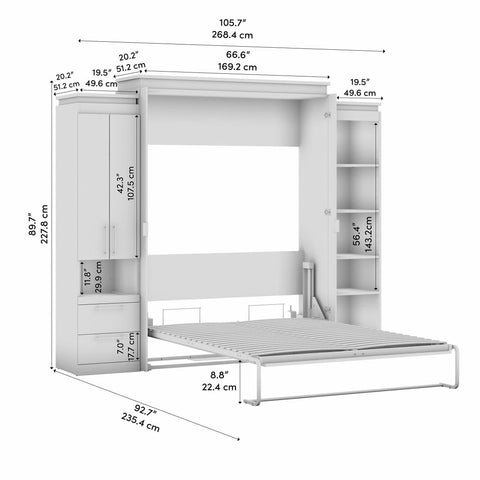 Grand lit escamotable avec armoire et tablettes (106L)