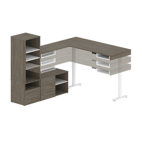 72W L-Shaped Standing Desk with Credenza and Shelving Unit