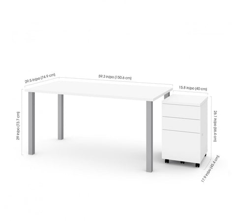 Table de bureau 60L x 30P avec caisson mobile assemblé