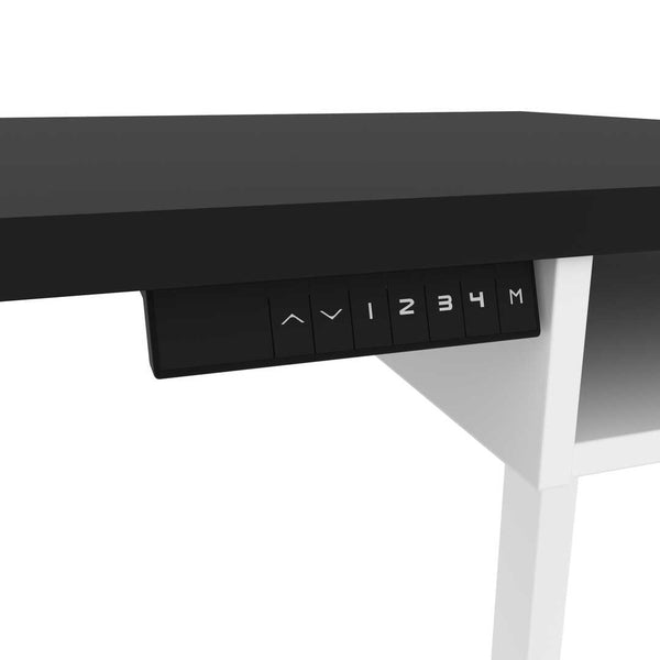 Two 72W L-Shaped Standing Desks with Dual Monitor Arms and Storage