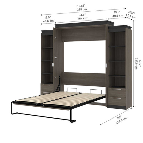 Grand lit escamotable (queen) et 2 étagères étroites avec tiroirs (105L)