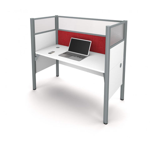 63W Single Office Cubicle with Red Tack Board and High Privacy Panels