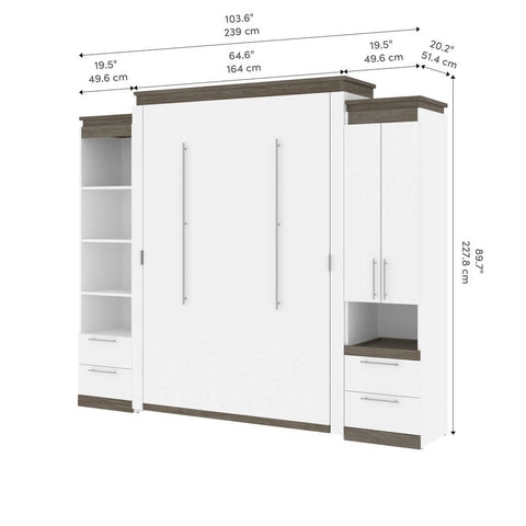 Grand lit escamotable avec armoire et grande étagère avec tiroirs (106L)