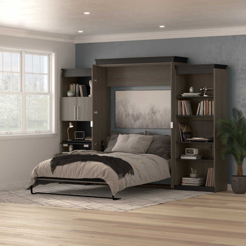 Grand lit escamotable avec tablettes et armoire avec bureau rétractable (126L)