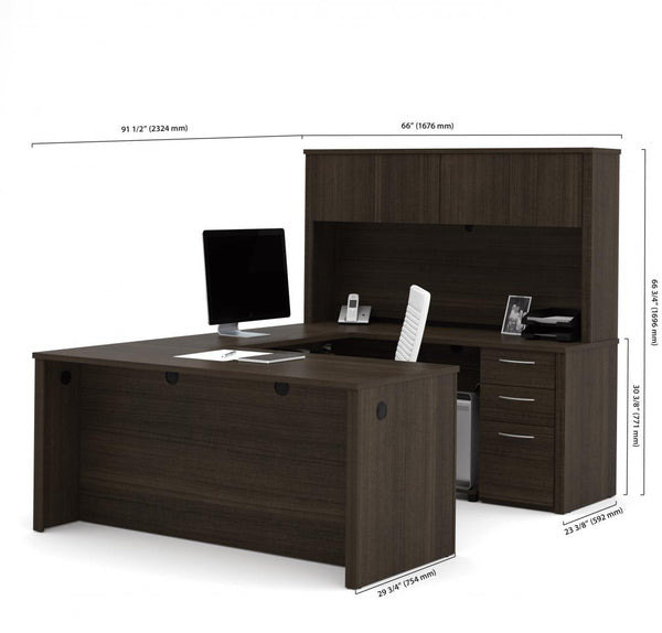 66W U-Shaped Executive Desk with Pedestal and Hutch