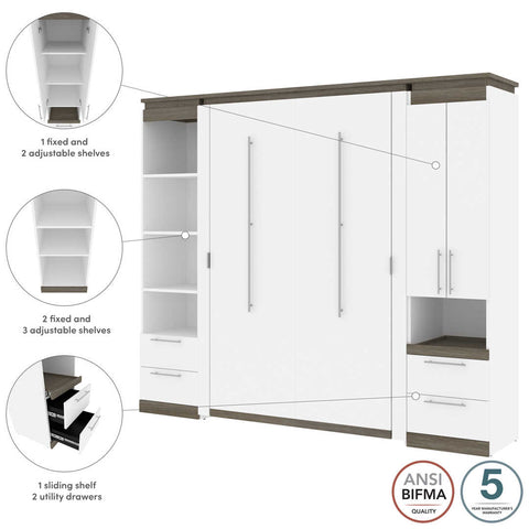 Full Murphy Bed and Narrow Storage Solutions with Drawers (99W)