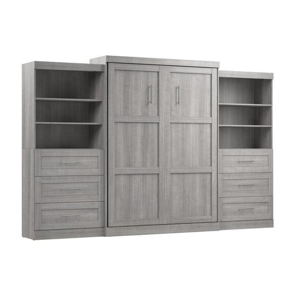 Queen Murphy Bed and 2 Shelving Units with Drawers (136W)