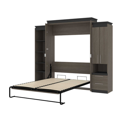 Queen Murphy Bed with Storage Cabinet and Shelves (106W)