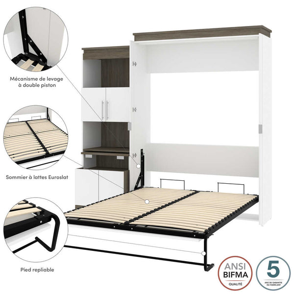 Grand lit escamotable avec armoire et bureau rétractable (97L)