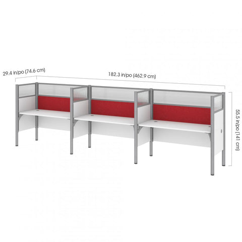 3-Person Office Cubicles with Red Tack Boards and High Privacy Panels