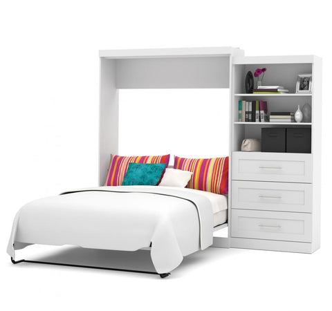 Queen Murphy Bed and Shelving Unit with Drawers (101W)