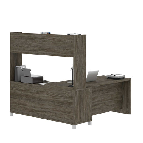 72W L-Shaped Desk with Single Shelf Hutch