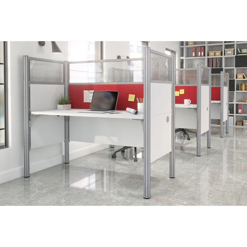 63W Single Office Cubicle with Red Tack Board and High Privacy Panels