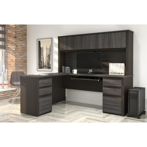 Modern L-Shaped Office Desk with Two Pedestals and Hutch