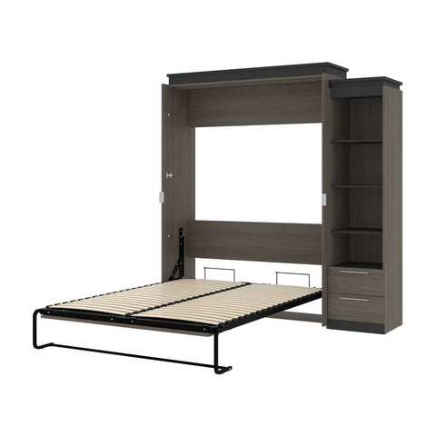 Queen Murphy Bed and Narrow Shelving Unit with Drawers (85W)